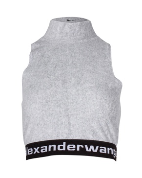 .t logo mock neck tank top in grey cotton