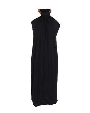 beaded strap halter dress in black cotton