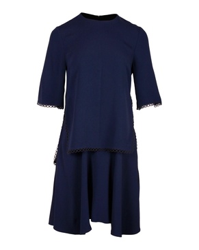 scalloped layered dress in navy blue viscose