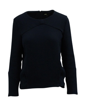 ribbed long sleeve top with pockets in navy blue cotton