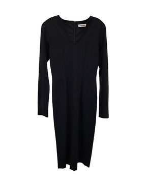 long sleeve midi dress in black viscose