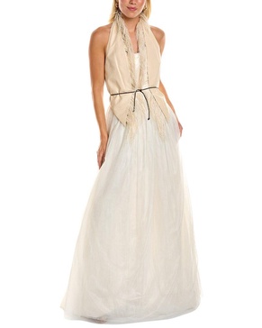 Brunello Cucinelli Leather Vest Silk-Blend Gown