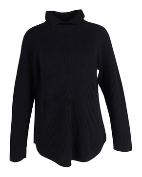 high collar ribbed sweater in black cashmere
