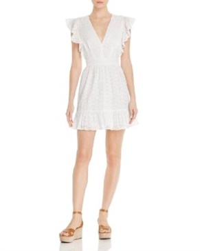 eyelet ruffle cotton short summer dress in white