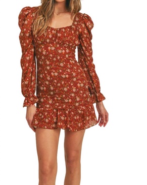 barn dance ruffled mini dress in rust