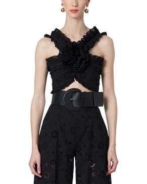 twisted ruffle halter neck cropped top