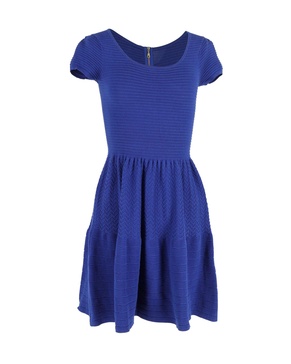 textured knit mini dress in blue cotton