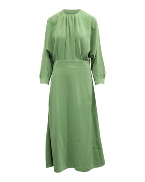 pleated a-line dress in green polyester