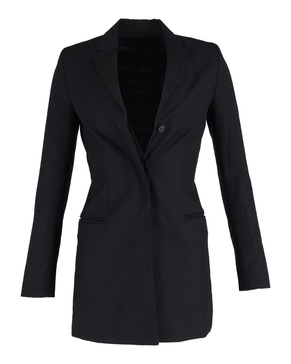 center twill long jacket in black cotton