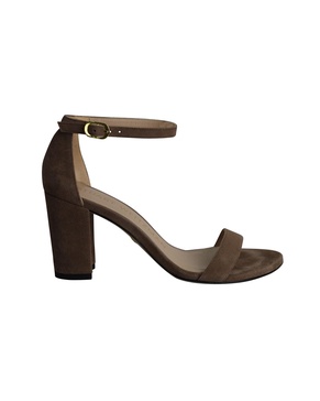 minimalist high heel sandals in brown suede