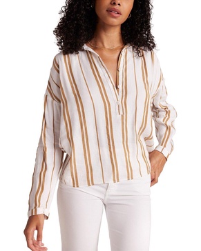 shirred shoulder linen-blend pullover