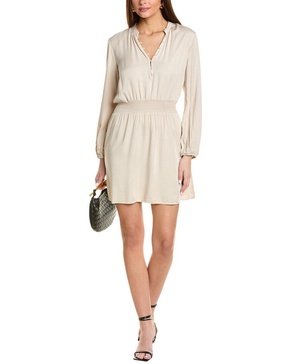 half placket smocked mini dress