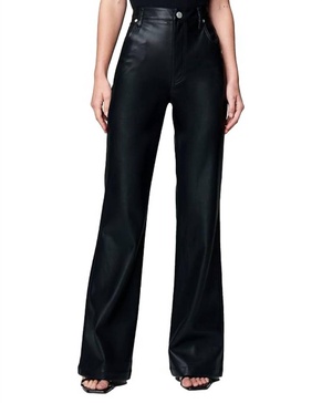 vegan leather high rise wide leg pant in black