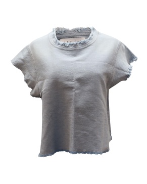 jean florie frayed sleeves top in light blue denim