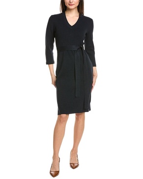 solid stretch knit v- neck shift dress
