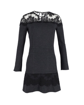lace trim mini dress in grey wool