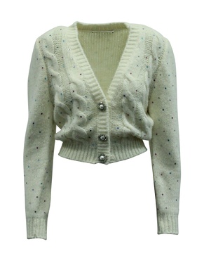 crystal embellished cardigan in white wool