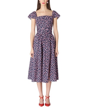 gathered bodice midi dress