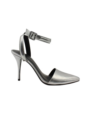 alexander wang ankle strap metallic pumps in silver patent leather