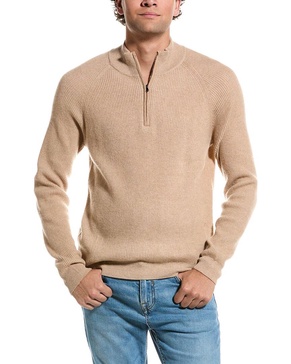 two-tone plaited rib cashmere 1/4-zip sweater