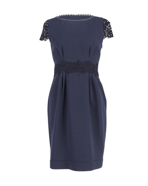 lace-trimmed shift dress in navy blue polyester