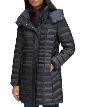 removable hood marble quilted down jacket in black