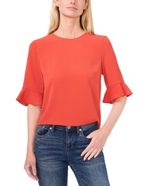 CeCe Short Sleeve Ruff Cuff Crew Neck Blouse