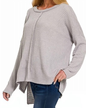 center seam waffle knit top in grey