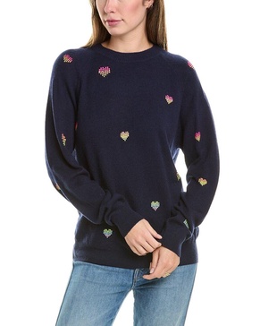 wool & cashmere-blend rainbow heart studded jumper