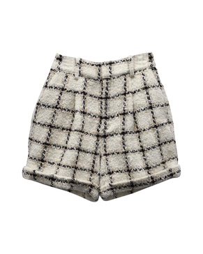 becky plaid tweed shorts in beige polyester
