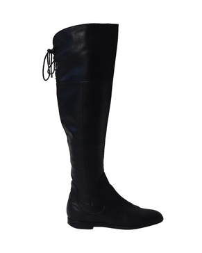 back thigh lace knee high boots in black  leather