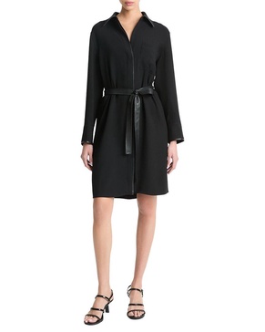 leather trim shirtdress
