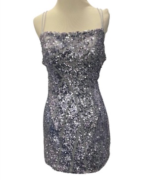 sequin mini dress in storm cloud