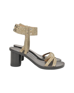 studded ankle strap sandals in beige suede