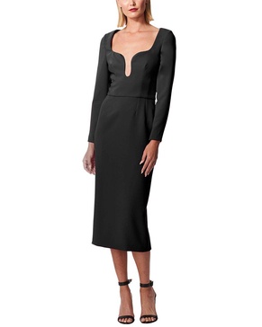 3/4-sleeve u-neck midi dress