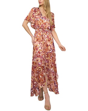 smocked waist flutter sleeve maxi dress