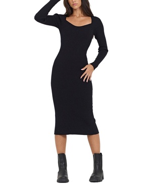 fitted rib knit midi dress