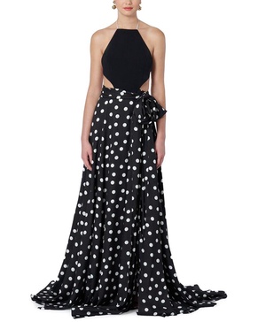 halter neck cutout waist silk-blend gown