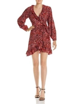animal print ruffle wrap mini dress in red