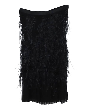 feather detail skirt in black polyamide