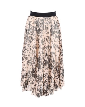pleated tulle midi skirt in peach polyester