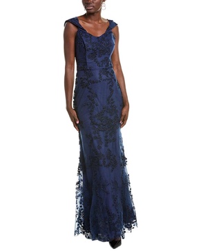 off-the-shoulder embroidered tulle gown