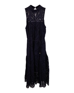 harlequin broderie-snglaise midi dress in navy blue cotton