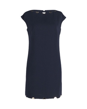 metal detail shift dress in navy blue polyester