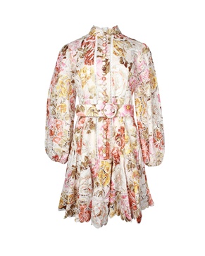 bonita floral-print broderie anglaise belted mini dress in multicolor linen