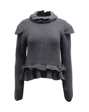 cut-out ruffled ribbed sweater in grey wool