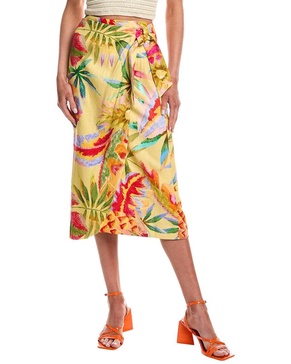 linen-blend midi skirt