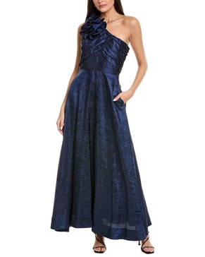 one-shoulder textured gown