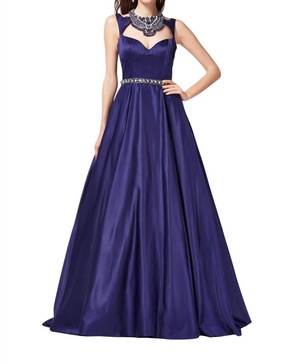 rhinestone prom dress in midnight blue