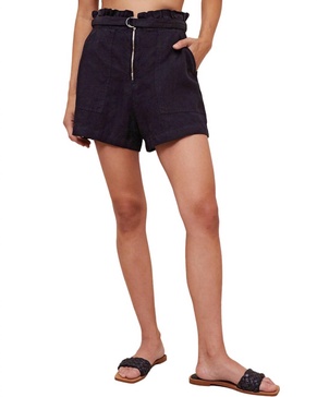 high waist zip front short in black